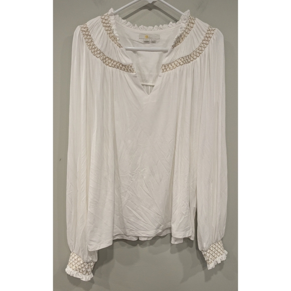 Boden Smocked Metallic Viscose Long Sleeve Blouse Size 12 - Picture 1 of 5